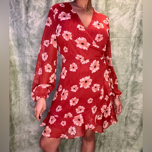 All in Favor Dresses & Skirts - Burgundy All in Favor Floral Wrap Mini Dress